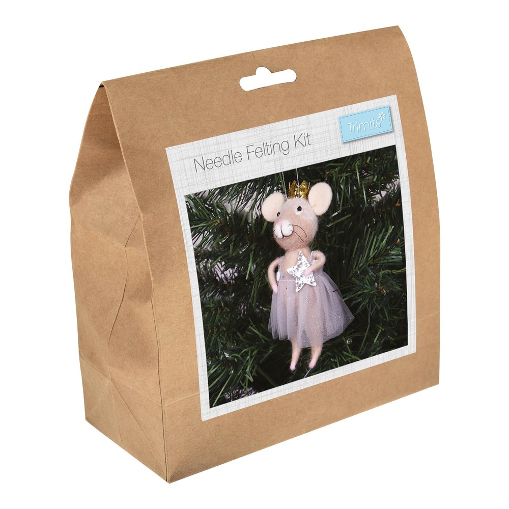 Trimits Needle Felting Craft Kit, Christmas, Includes Roving Wool Needle Stuffing Instructions, Nordic Mouse