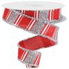 1.5"x10YD Multi Stripe Bold Glitter Tinsel Wired Christmas Ribbon - White/Red/Silver - Festive Sparkle for Holiday Crafts and Decor-RGA8273E2 view 1