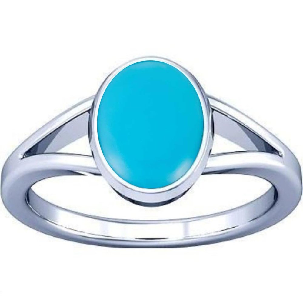 Divya Shakti 10.25-10.50 Carat Turquoise Feroza Gemstone Silver Ring for Men and Women (5.5)