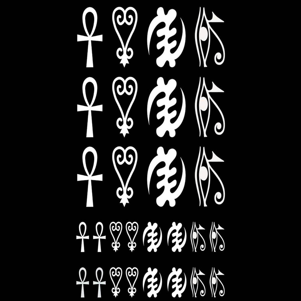Adinkra Egyptian Symbols 28 pcs White Fused Glass Decals