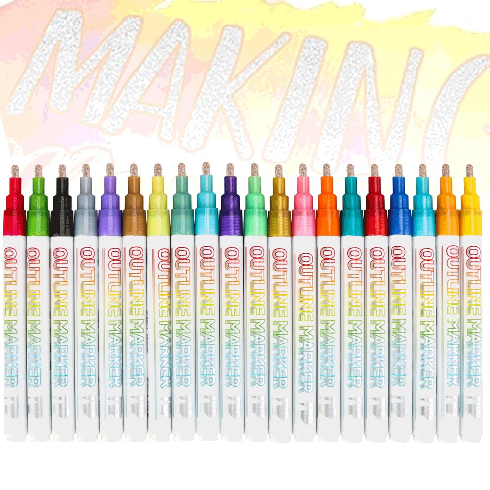 20pcs Outline Marker, Marker Pen for Highlight, Dual-Line Highlighter Outline Marker Set, Metallic Paint Markers for Black Paper Pens Glitter Markers Scrapbook Supplies