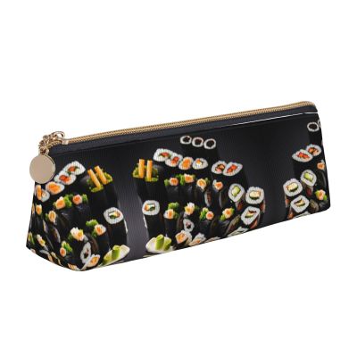 DRTGEDS Japanese Sushi Black Fashion Multifunctional Leather Pencil Case With Large Storage Capacity Pencil Pouch