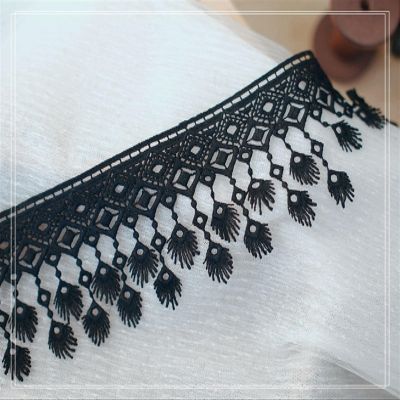 WATDEE Width 8.5cm Tassel Water-Soluble Embroidery Lace Lace Accessories Decorative DIY Materials Clothing Skirt Curtain Accessories 5 Yards(Black)