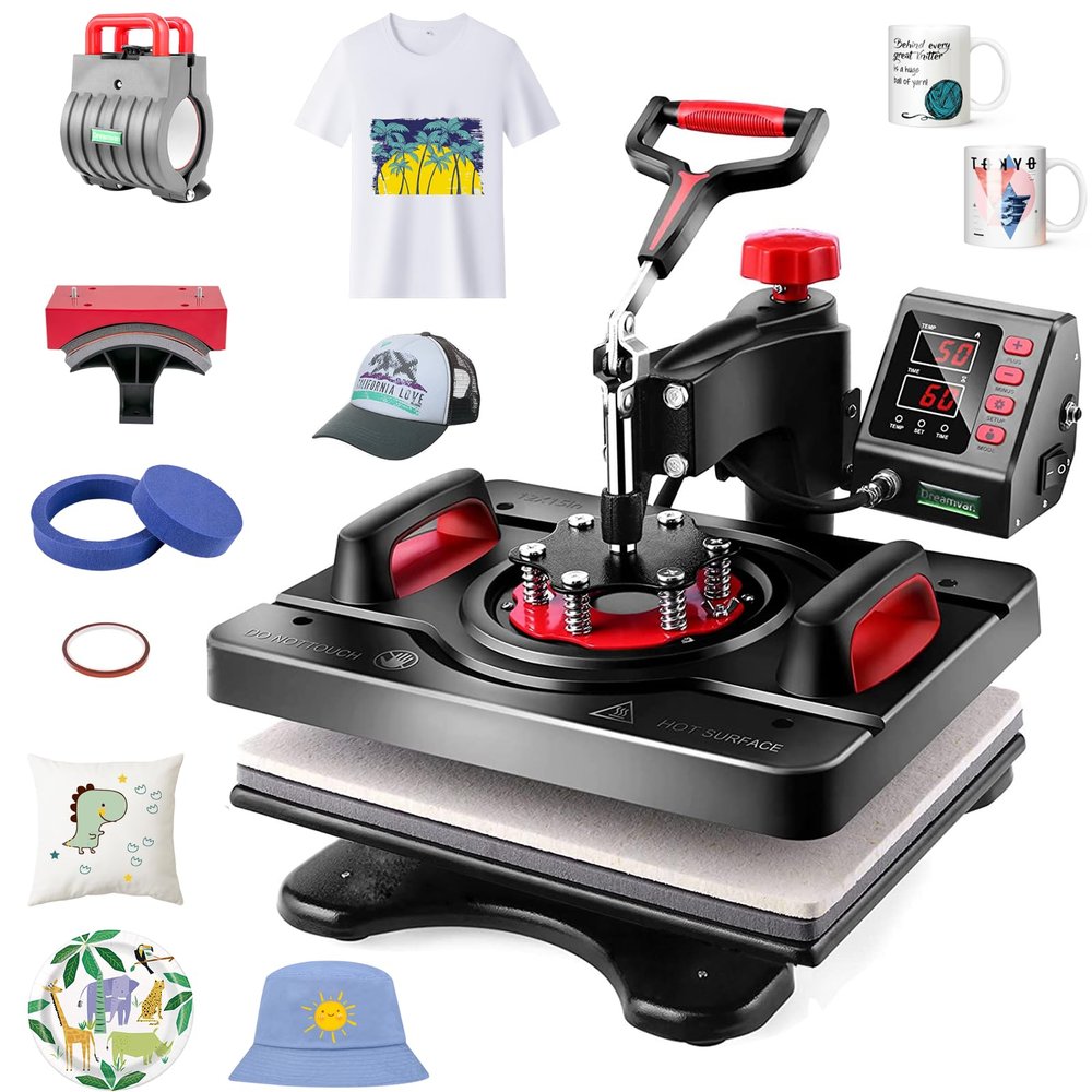 AKEYDIY 5 in 1 Heat Press Machine for T Shirts, 12x15 Swing Away Sublimation Heat Transfer Machine, GeniusPress Shirt Press Machine, Digital Tshirt Press Combo for Hat|Cap|Mug|Plate|Bag|Mouse Pads
