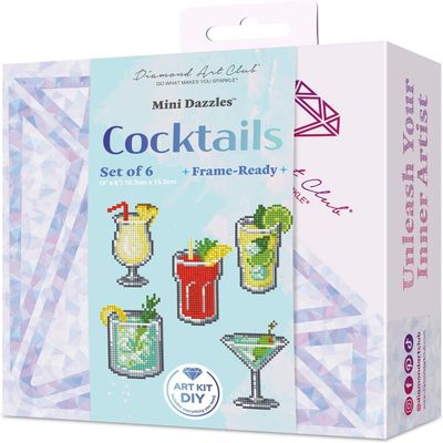 DIAMOND ART CLUB Mini Dazzles - Cocktails, Fun DIY Diamond Painting Kit for Adults, Diamond Art Canvas for Beginners, 4" x 6" (Pack of 6)