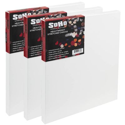 SoHo Urban Artist, 10x20 Heavyweight Stretched Cotton Canvas for Painting - 1.5" Deep- 3 Pack, Triple Primed, 100% Cotton Canvas, Archival, Universal Primed for Oil, Acrylic, Alkyd, Mixed Media