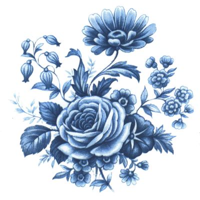 Blue Delft Rose Bouquet Overglaze Ceramic Decals 2.75 Inch (4 Decals)