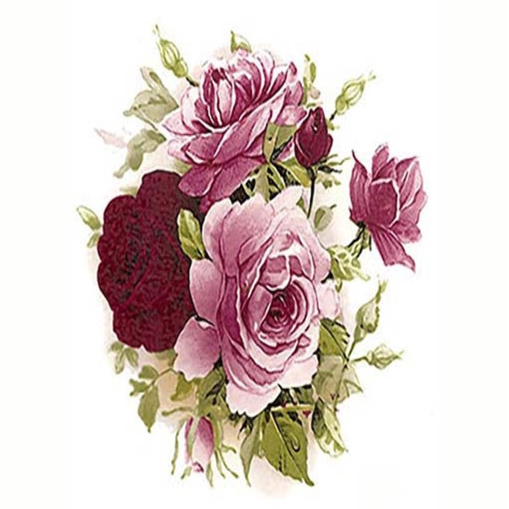 Flowers Pink Summertime Rose Round Overglaze Waterslide Ceramic Decals 6 Inch (1 Decal)