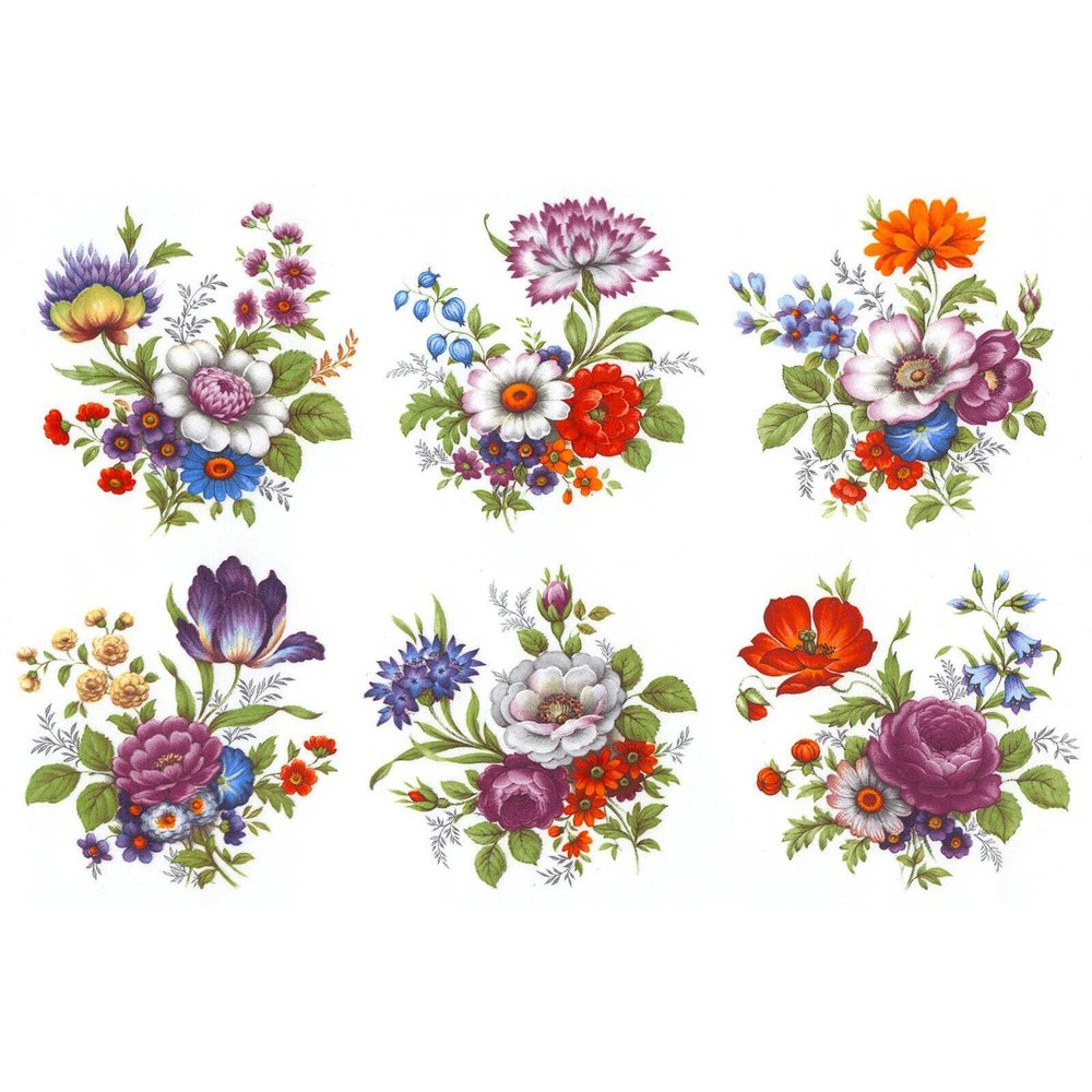 Flowers Wildflowers Bouquets Overglaze Ceramic Decals 2 Inch (6 Decals)