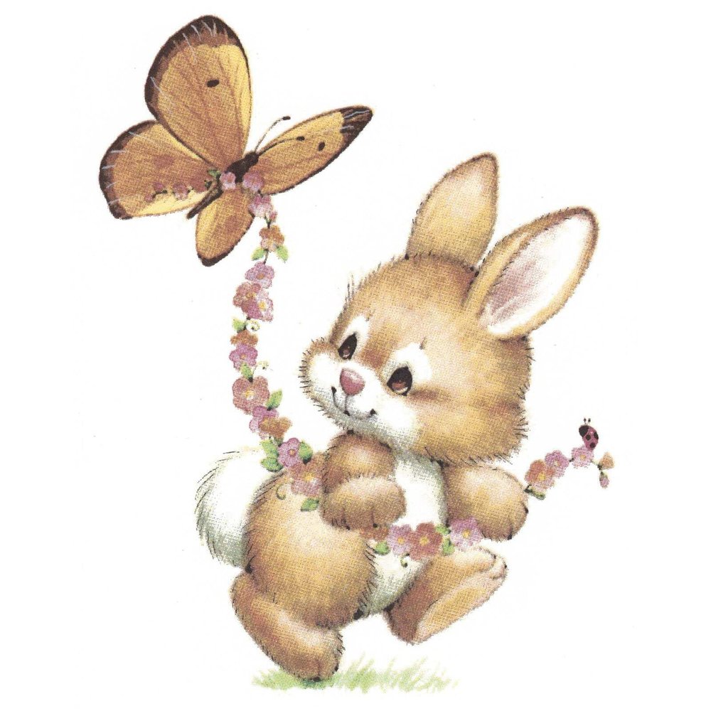Easter Bunny Rabbit with Butterfly Overglaze Waterslide Ceramic Decals 3 Inch (3 Decals)