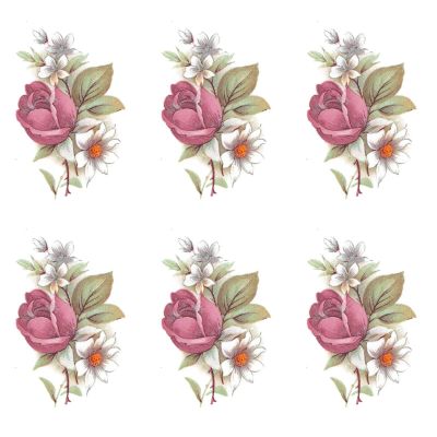 Pink White Rose Spray Overglaze Ceramic Decals 2.5 Inch (4 Decals)