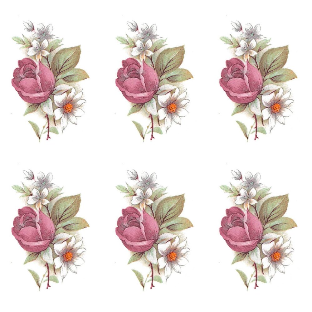 Pink White Rose Spray Overglaze Ceramic Decals 2.5 Inch (4 Decals)