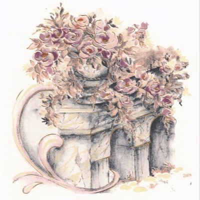 Grecian Column Vase Pink Flowers 1 pc 7" Waterslide Ceramic Decal