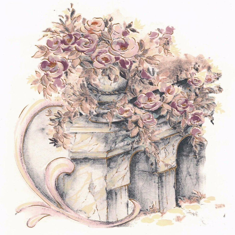 Grecian Column Vase Pink Flowers 1 pc 7" Waterslide Ceramic Decal