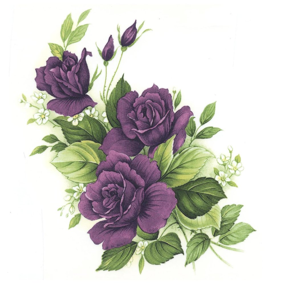 Purple Rose Spray Flower Overglaze Ceramic Decals 5 Inch (2 Decals)