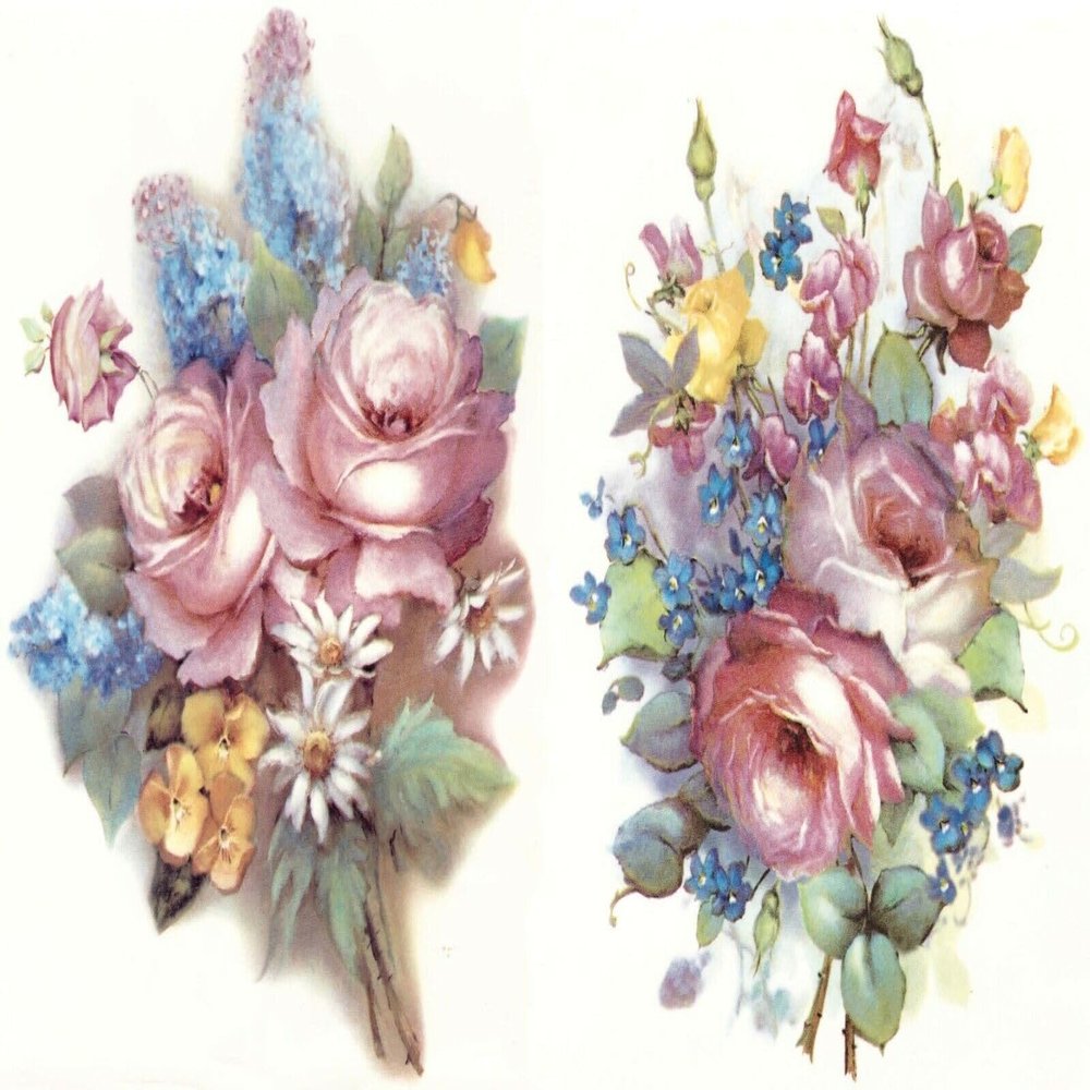 Pink Rose Wildflower Bouquet Flower Overglaze Waterslide Ceramic Decals 3 Inch (7 Decals)