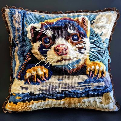 Kitquiver DIY Hook Latch kit Cartoon Ferret Cushion Making kit Cartoon Animals DIY Hook Crochet Yarn Needle Craft Easy Handmade Cushion for Home Sofa Decoration 43x43cm