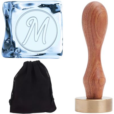 CRASPIRE Letter Ice Stamp M Ice Round Stamp Ice Branding Stamp with Removable Brass Head & Wood Handle Vintage Alphabet Ice Stamp for DIY Crafting Cocktail Whiskey Mojito Drinks Bar Making