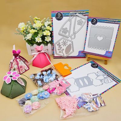 Alinacutle Flower Treat Box Bow Heart Bag Topper Set Metal Cutting Die Cut for Gifts Packing Handmade Paper Craft for Birthday Festival Celebrate Presents Container