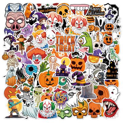 Halloween Stickers, 100 PCS Halloween Stickers Bulk, Big Halloween Sticker for Party Favor, Cute Vinyl Ghost Pumpkin Clown Sticker Decal for Halloween Party Decorations