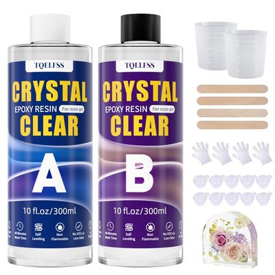 TQELFSS Epoxy Resin 20 OZ, Crystal Clear Epoxy Resin Kit, Fast Curing, Self Leveling, No Bubbles, No Yellowing Molding Casting for Molds, Jewelry Making, DIY Crafts -10 OZ Resina and 10 OZ Hardener
