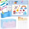 Mikiwon Painting Station, Paint Brush Cleaner and Silicone Art Mat 20"X16" with 10 Paint Brushes, Paint Brush Rinser, Art Supplies Set (Blue) view 1