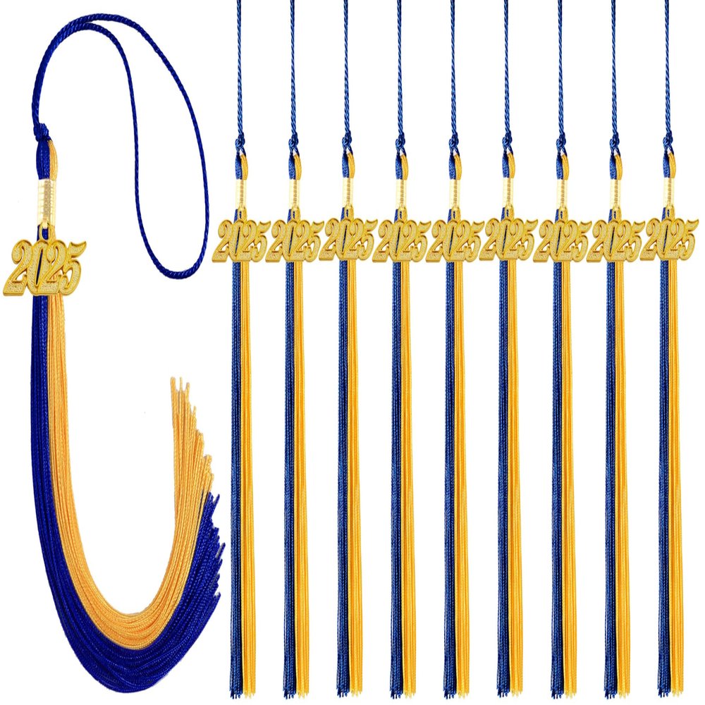 GRADFTY 10 Pieces 2025 Graduation Tassels Bulk, Blue and Gold Tassels 2025