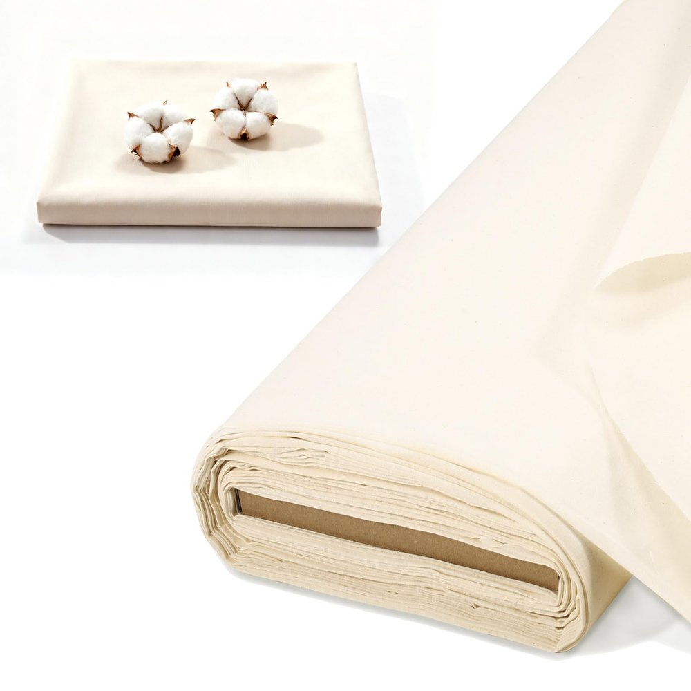 2 Yards 100% Cotton Unbleached Muslin Fabric, 63 Inch X 2 Yards by The Yard, Medium & Light Weight Draping Fabrics Suitable for Sewing, Embroidery, Garments, Apparel Cloth and Crafts Material-Natural
