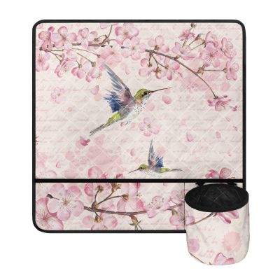 GLENLCWE Hummingbird Cherry Blossom Sewing Machine Pad for Table with Pockets and Round Holder Lightweight Dust Cover Soft Sewing Machine Mats Desk Organizer Protector Washable