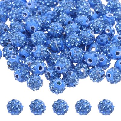 MECCANIXITY 100pcs 8mm Rhinestone Beads for Jewelry Making, Bling Disco Bead Sparkle Diamond Clay Bead for Necklace Bracelet Christmas, Light Blue