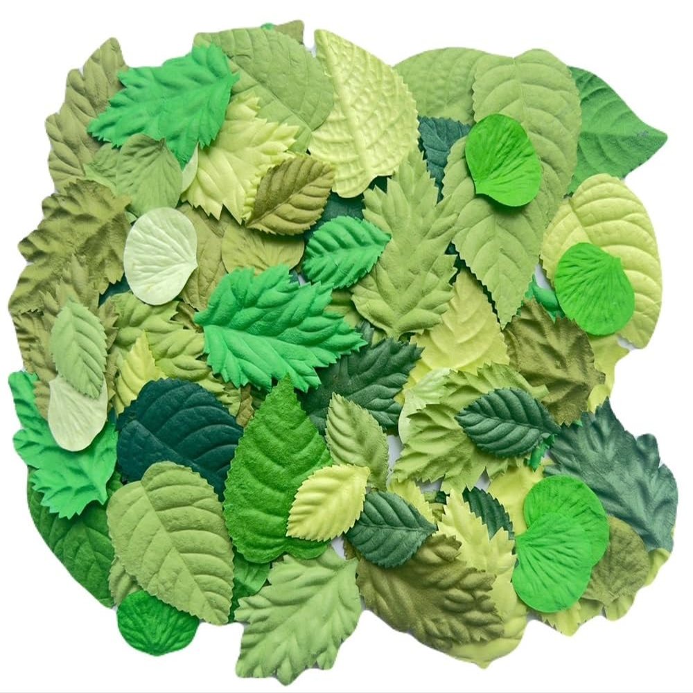 RATREE 888 100 pcs Mlberry Paper Leaves Rose Leaves Sunflowers Leaves Hydrangea Leaves Lotus Leaves Scrapbooking Wedding DIY Craft Supplies Card (Mixed Green Leaves.)