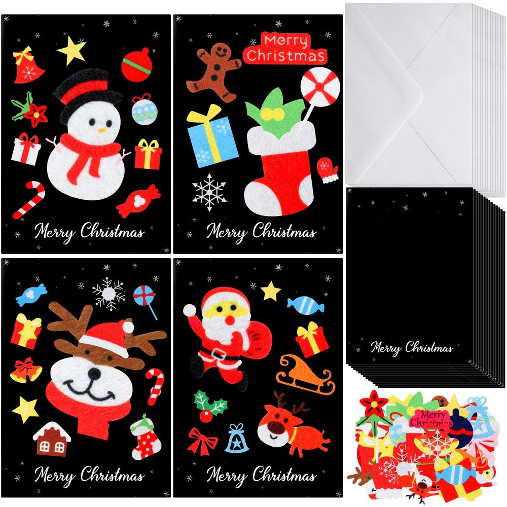 Knitgrip 24 Set DIY Christmas Card Making Kits Snowman Kit Handmade Cards Santa Claus Greeting Card Kit Envelopes All Supplies for DIY Craft Christmas Decoration Party Favors