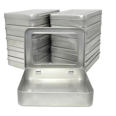 Forever bene Tin Box Small Metal Storage Box w/Clear Lid - Portable for Beads, JewelryCrafts, Zyn Tin,Mint Candy,Small Items Travel,Stackable,DIY,Versatile,With Adhesive Label (Silvery 12 Pcs)