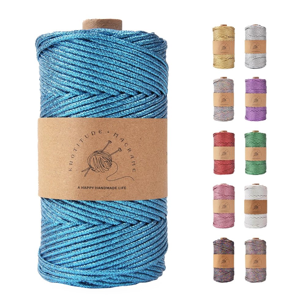KNOTITUDE 3mm x 87 Yards(80M) Metallic Braided Rope PET Craft DIY Wrapping Decoration Macrame Knotting Cord Twine / 03-Blue