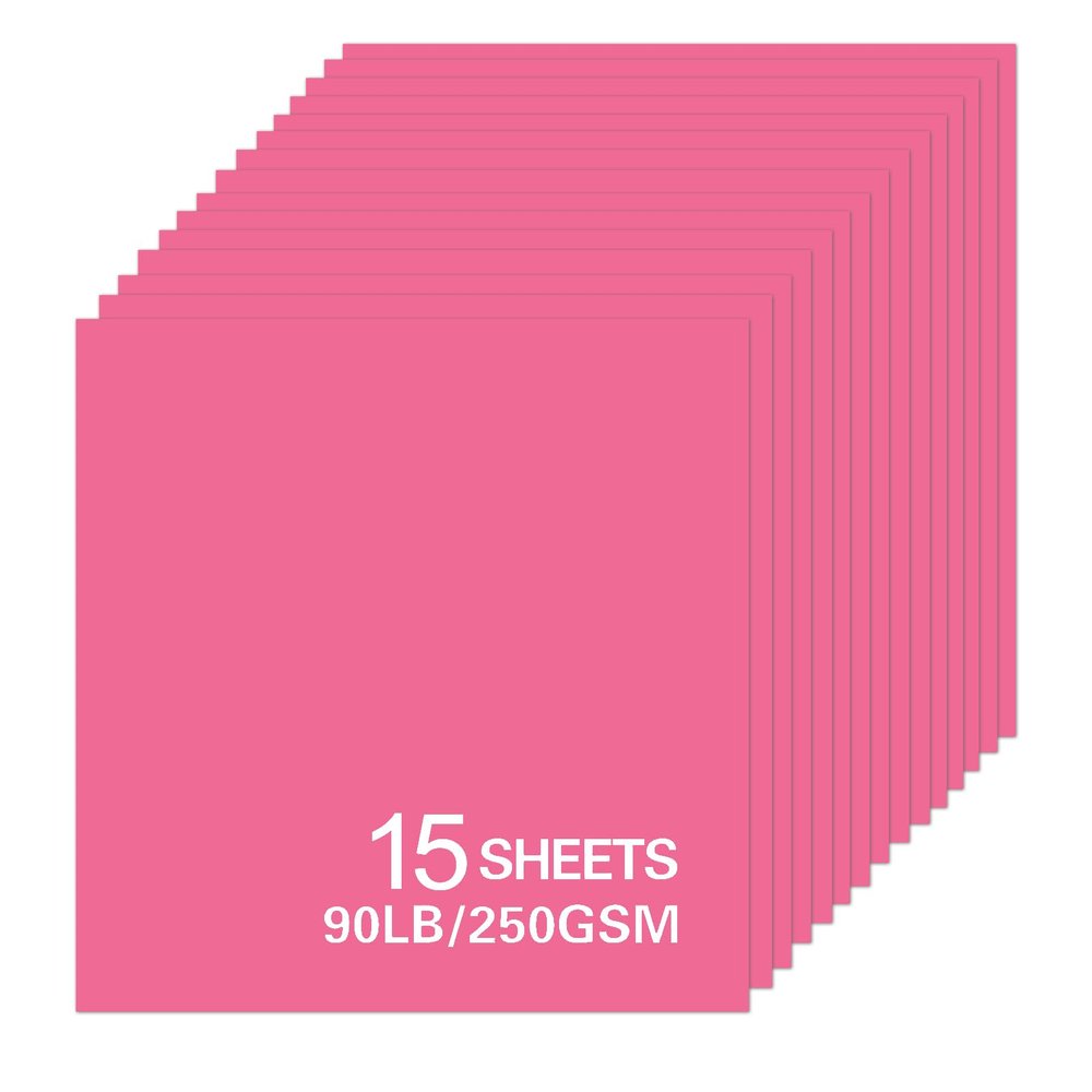 15Sheets Pink Cardstock Paper, 12x12 Card stock for Cricut, Thick Construction Paper for Card Making, Scrapbooking, Craft 90 lb / 250 gsm (Pink)