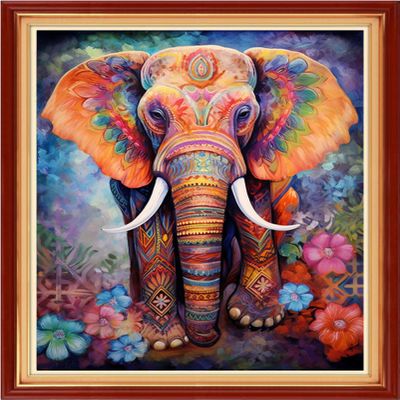 Foxhool Stamped Cross Stitch Kits,11CT Printed Cross Stitch Pattern Full Embroidery Kits for Beginner Needlepoint Kits-Colorful Elephant 16x20 inch