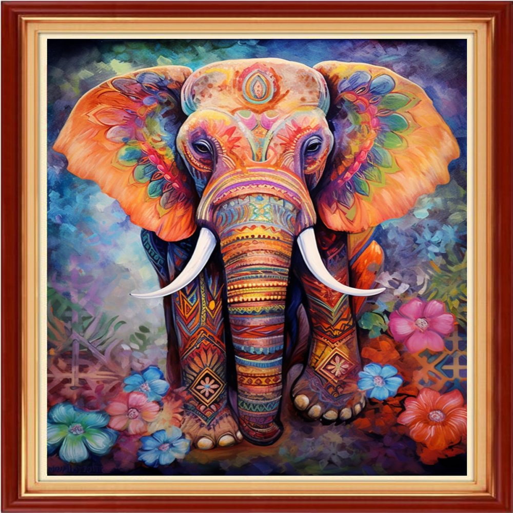 Foxhool Stamped Cross Stitch Kits,11CT Printed Cross Stitch Pattern Full Embroidery Kits for Beginner Needlepoint Kits-Colorful Elephant 16x20 inch
