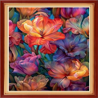 Foxhool Stamped Cross Stitch Kits,11CT Printed Cross Stitch Pattern Full Embroidery Kits for Beginner Needlepoint Kits-Magical Flowers 16x20 inch