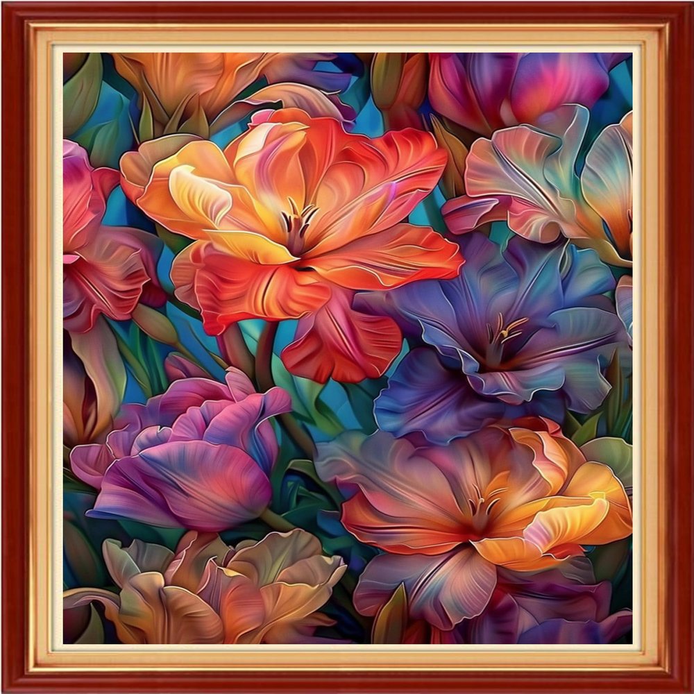 Foxhool Stamped Cross Stitch Kits,11CT Printed Cross Stitch Pattern Full Embroidery Kits for Beginner Needlepoint Kits-Magical Flowers 16x20 inch