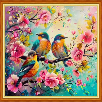 Foxhool Stamped Cross Stitch Kits,11CT Printed Cross Stitch Pattern Full Embroidery Kits for Beginner Needlepoint Kits-Peach Blossom Bird 16x20 inch