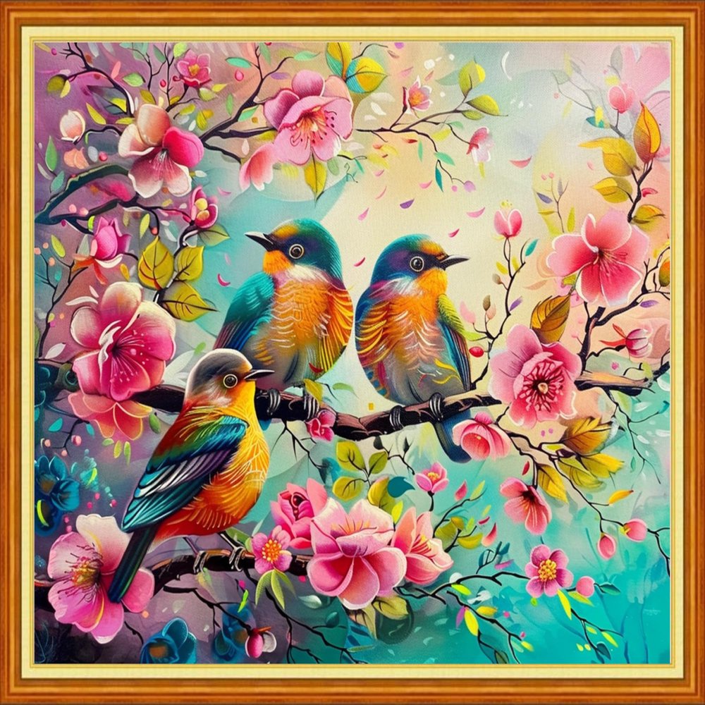Foxhool Stamped Cross Stitch Kits,11CT Printed Cross Stitch Pattern Full Embroidery Kits for Beginner Needlepoint Kits-Peach Blossom Bird 16x20 inch