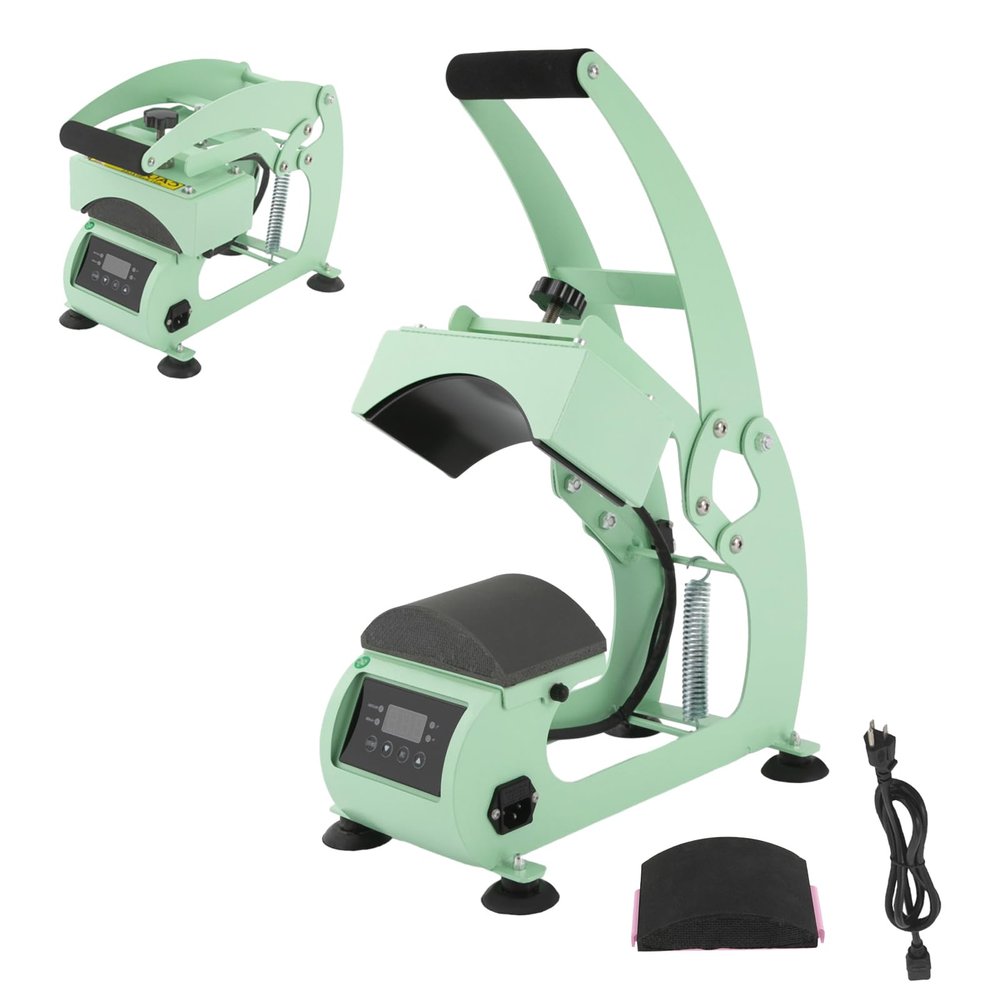 JAYGOVAN Hat Heat Press Machine for Caps with 2pcs Interchangeable Platens & Caps Stretcher,Auto Hat Heat Press with Presice Temp&Timer Control for Vinyl,Sublimation,Heat Transfer (Light Green)