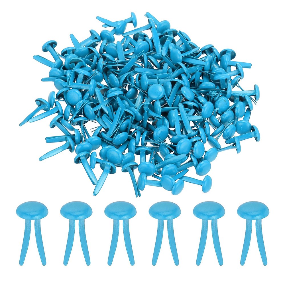 PATIKIL 100 Pcs Paper Brass Fasteners Split Pins Pastel Mini Metal Brads Round Head Plated Fastener for Craft Art Scrapbooking DIY Supplies, Blue, 8 x 15 mm