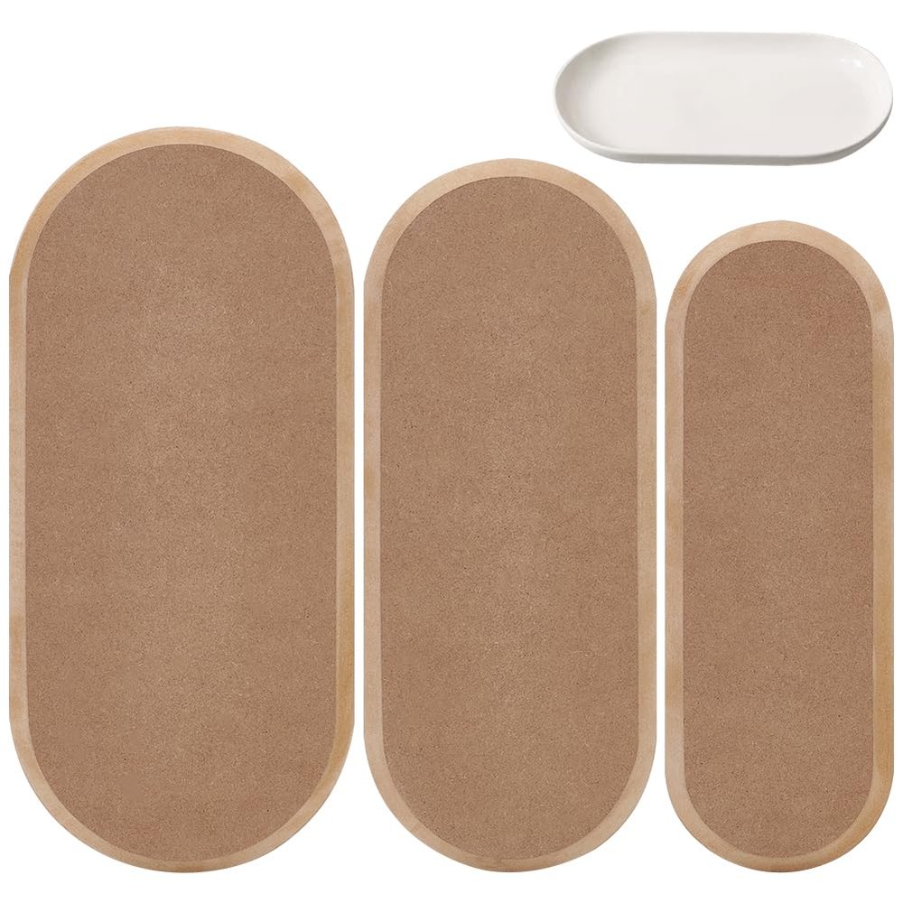 BENECREAT 3 Sizes Oval Ceramic Molds for Clay (11.5x4/12.5x5/13.5x6.5), Wood Oval Pottery Templates for Pottery, Pottery Tools for Handbuilding Dish Plate DIY Craft Supplies