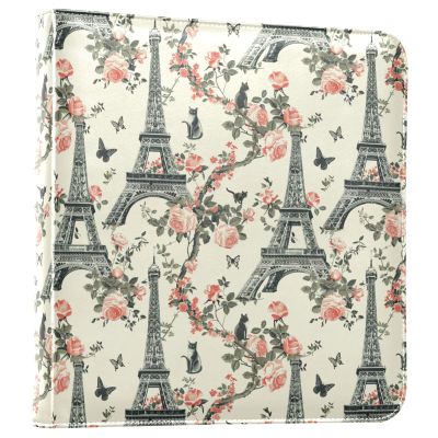 ALAZA Eiffel Tower Roses Cats Photo Album Self Adhesive Scrapbook Album PU Leather Cover 3 Ring Binders Photo Book for Wedding Family Travel Memory