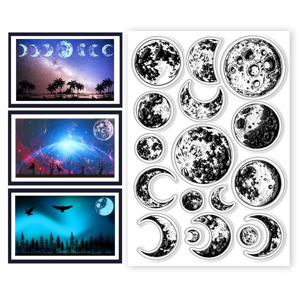 CHGCRAFT Clear Stamps Realistic Moon Phase Silicone Transparent Stamp Silicone Stamps Seals for DIY Scrapbooking Journaling Photo Album Decorative