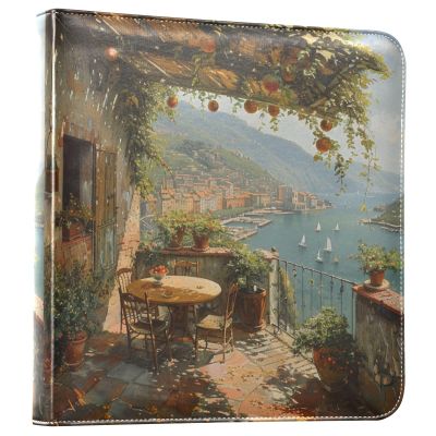 ALAZA Beautiful Italy View Photo Album Self Adhesive Scrapbook Album PU Leather Cover 3 Ring Binders Photo Book for Wedding Family Travel Memory