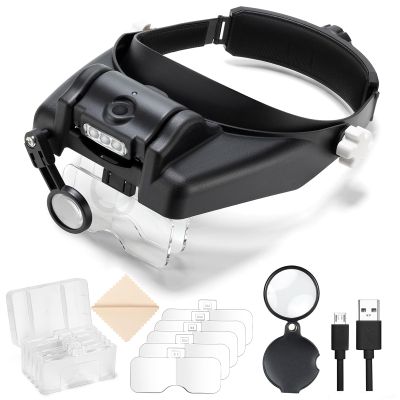 COYLAPY Magnifying Glass with Light Hands Free - 1X to 14X Magnifying Glasses for Close Work, Adjustable Jewelers Loupe Headset with 1x, 1.5X, 2X, 2.5X, 3.5X Interchangeable Lenses for Hobby, Crafts