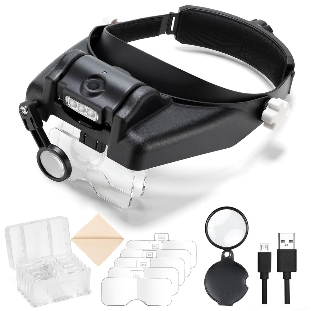 COYLAPY Magnifying Glass with Light Hands Free - 1X to 14X Magnifying Glasses for Close Work, Adjustable Jewelers Loupe Headset with 1x, 1.5X, 2X, 2.5X, 3.5X Interchangeable Lenses for Hobby, Crafts