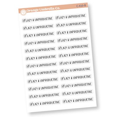 Sarcastic Planner Stickers | Lazy & Unproductive Checkmark Labels Clear Matte | C-410-BCM